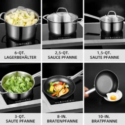 Topf-Set Topfset Induktion 10-teilig Edelstahl Kochtopf Set Mit Glasdeckel Edelstahl 18/10, Unbeschichtet Für Gas, Elektro, Halogen, Induktionsherde -Brutzellust Verkaufsgeschäft daf32506c5473ea2cf6bab4841ab72a4
