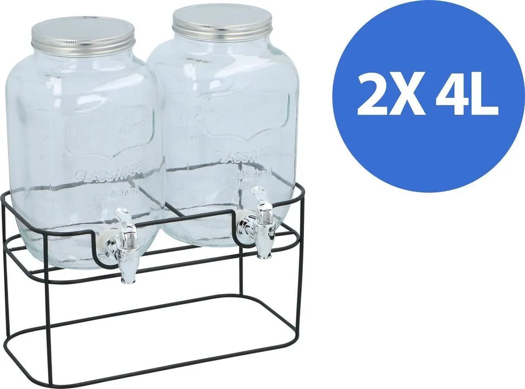 Cuisine Elegance Getränkespender Mit Ständer 2 X 4 Liter - Cocktails, Wasserspender, Saftspender, Karaffe, Glas Zapfhahn - Transparent/Schwarz 2 Cuisine Elegance Getränkespender Mit Ständer 2 X 4 Liter - Cocktails, Wasserspender, Saftspender, Karaffe, Glas Zapfhahn - Transparent/Schwarz – Bild 2