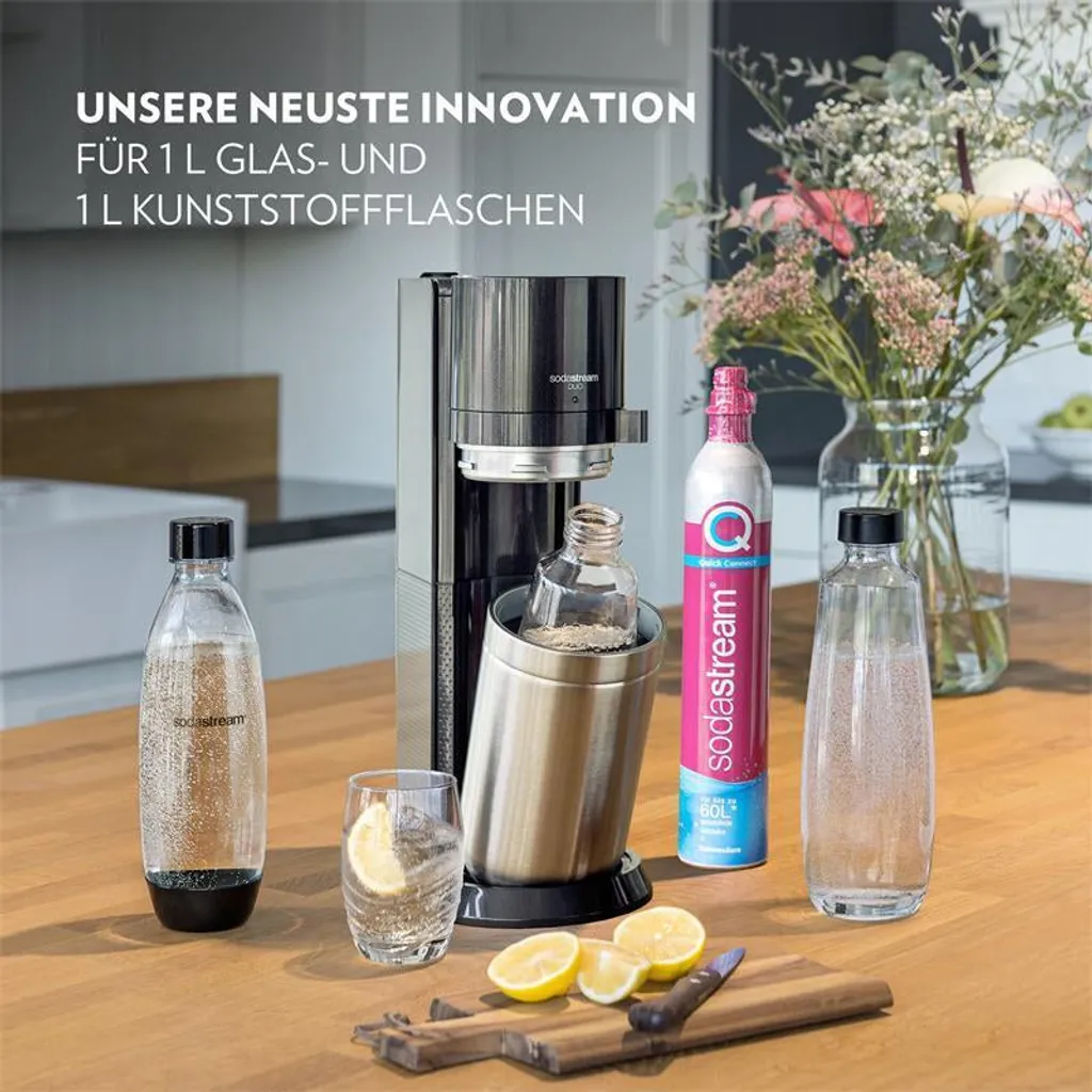 SodaStream Wassersprudler Titan Ohne CO2-Zylinder, 1x 1L Glasflasche Und 1x 1L Kunststoff-Flasche 3 SodaStream Wassersprudler Titan Ohne CO2-Zylinder, 1x 1L Glasflasche Und 1x 1L Kunststoff-Flasche – Bild 3