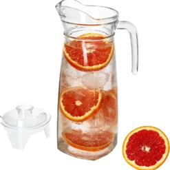 KARA Glas-Karaffe Mit Kunstoff-Deckel + Griff 1,2L Wasser-Krug Saftkanne Limo