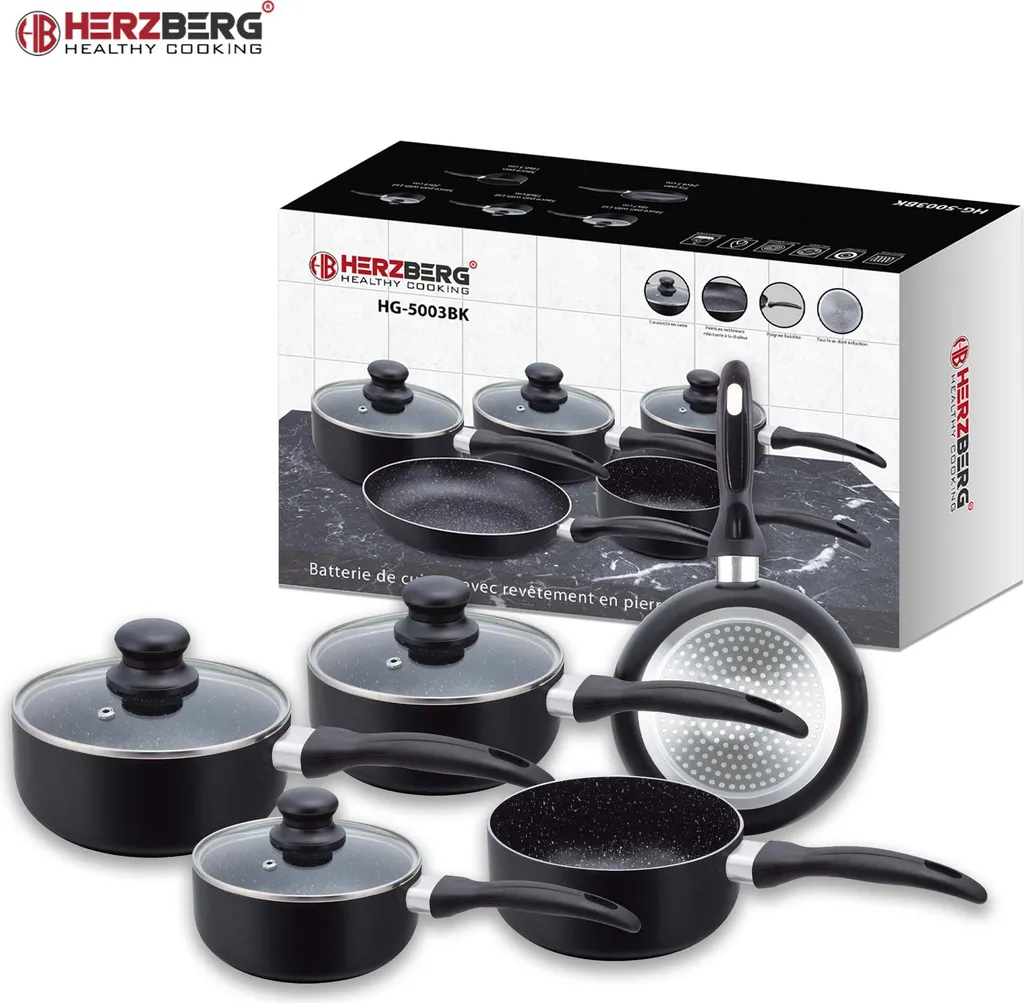 Herzberg HG-5003BK: 8-Teiliges Marmor-Kochgeschirr-Set - Schwarz 7 Herzberg HG-5003BK: 8-Teiliges Marmor-Kochgeschirr-Set - Schwarz – Bild 7