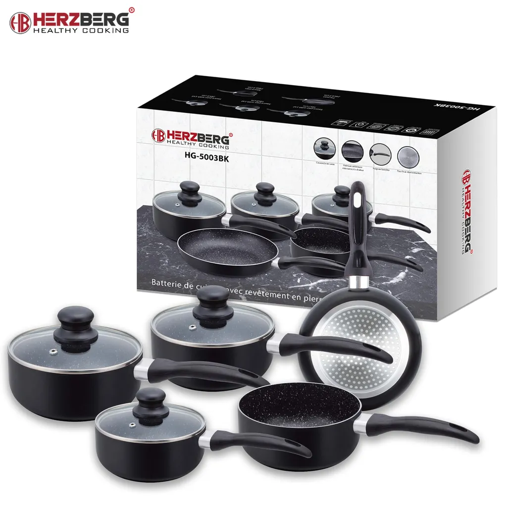 Herzberg HG-5003BK: 8-Teiliges Marmor-Kochgeschirr-Set - Schwarz 2 Herzberg HG-5003BK: 8-Teiliges Marmor-Kochgeschirr-Set - Schwarz – Bild 2