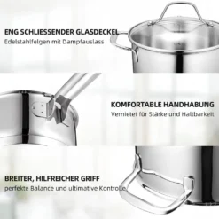 Topf-Set Topfset Induktion 10-teilig Edelstahl Kochtopf Set Mit Glasdeckel Edelstahl 18/10, Unbeschichtet Für Gas, Elektro, Halogen, Induktionsherde -Brutzellust Verkaufsgeschäft ef11f74e020a7a5e41f40542cec69f20