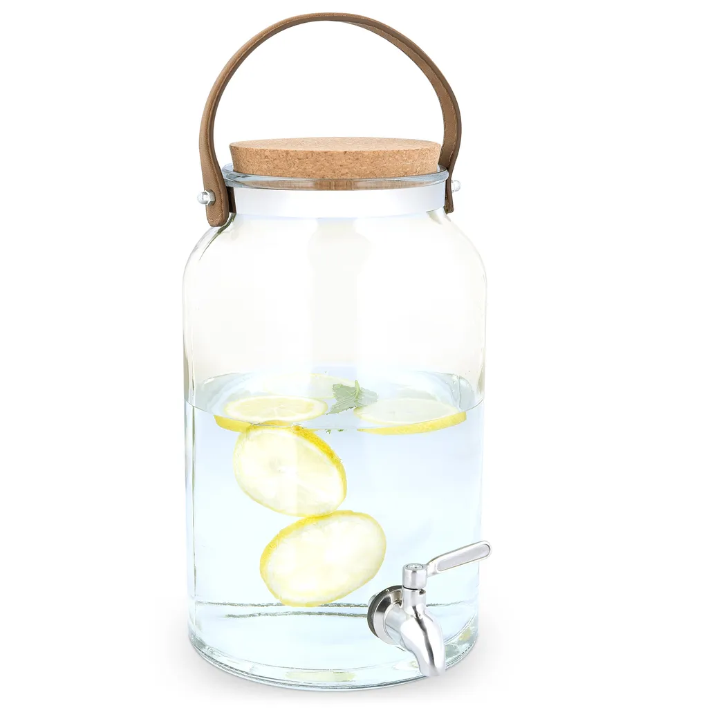 Navaris Getränkespender 5,6 Liter Aus Glas - Mit Zapfhahn Aus Edelstahl Und Kork Deckel - Wasserspender Glasbehälter Für Kalte Getränke 4 Navaris Getränkespender 5,6 Liter Aus Glas - Mit Zapfhahn Aus Edelstahl Und Kork Deckel - Wasserspender Glasbehälter Für Kalte Getränke – Bild 4