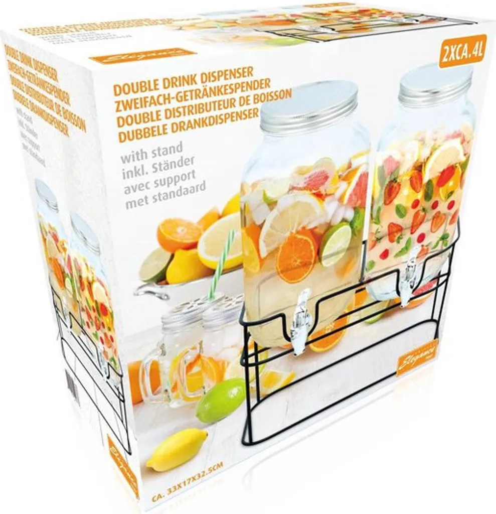 Cuisine Elegance Getränkespender Mit Ständer 2 X 4 Liter - Cocktails, Wasserspender, Saftspender, Karaffe, Glas Zapfhahn - Transparent/Schwarz 4 Cuisine Elegance Getränkespender Mit Ständer 2 X 4 Liter - Cocktails, Wasserspender, Saftspender, Karaffe, Glas Zapfhahn - Transparent/Schwarz – Bild 4